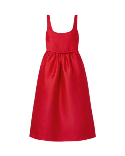 Belted taffeta midi dress