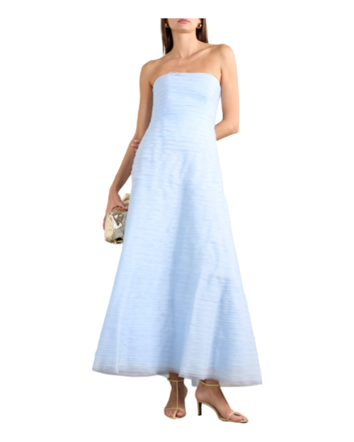 Soundscape strapless layered chiffon gown
