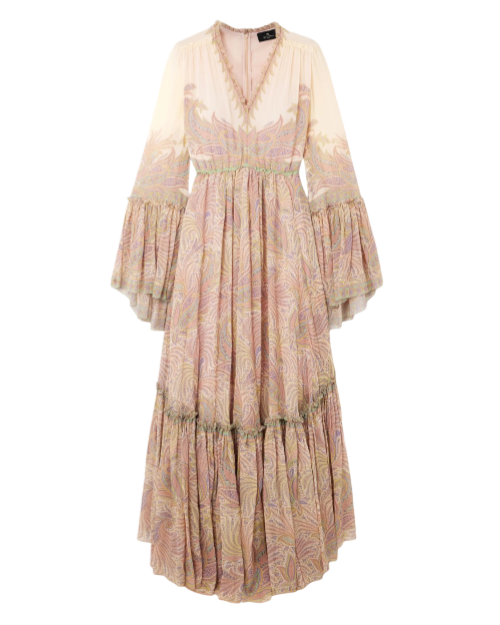 Tiered ruffled printed silk-crepon maxi dress