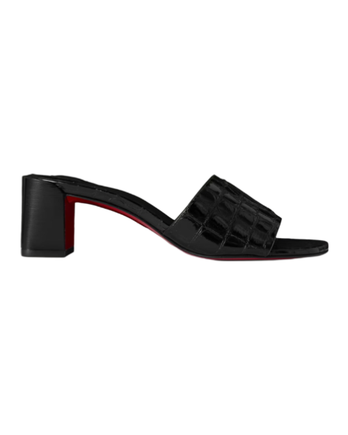 Croc-effect patent-leather mules